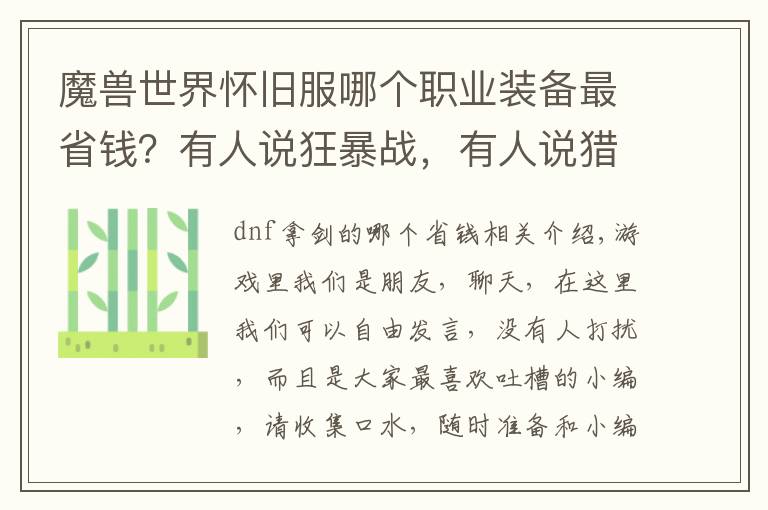 魔兽世界怀旧服哪个职业装备最省钱？有人说狂暴战，有人说猎人！