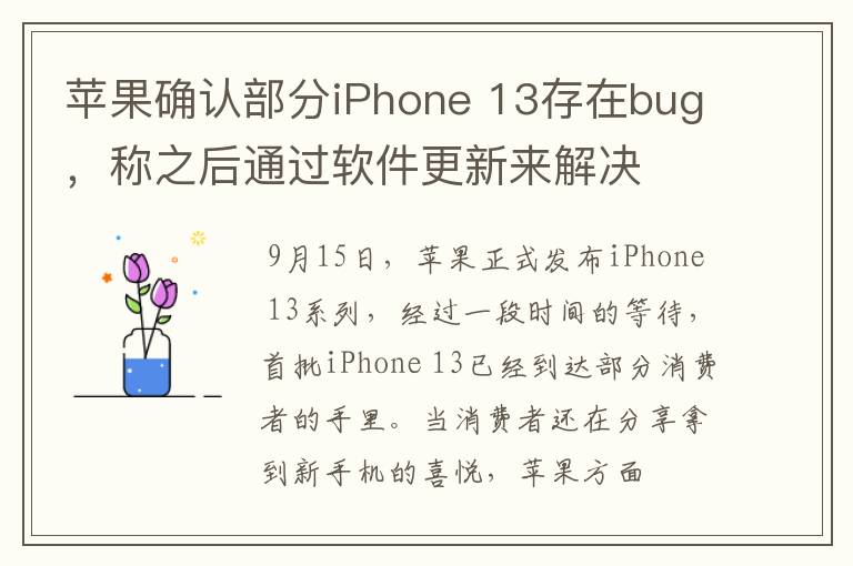苹果确认部分iPhone 13存在bug，称之后通过软件更新来解决