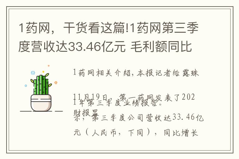 1药网，干货看这篇!1药网第三季度营收达33.46亿元 毛利额同比增长85%