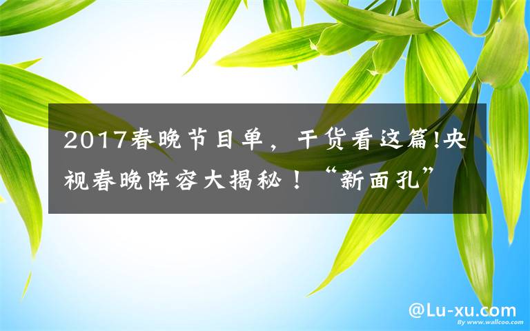 2017春晚节目单，干货看这篇!央视春晚阵容大揭秘！“新面孔”混搭“故人”，怀旧兼顾创新