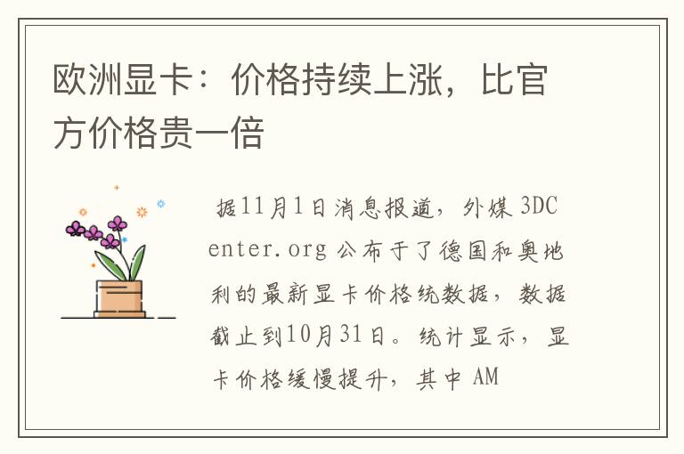 欧洲显卡：价格持续上涨，比官方价格贵一倍