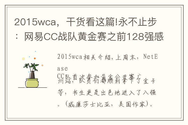 2015wca，干货看这篇!永不止步：网易CC战队黄金赛之前128强感想