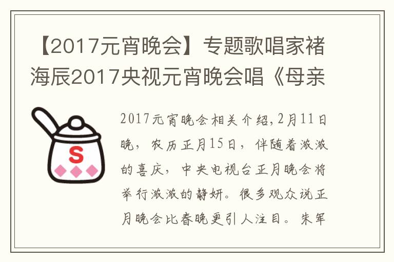 【2017元宵晚会】专题歌唱家褚海辰2017央视元宵晚会唱《母亲是中华》