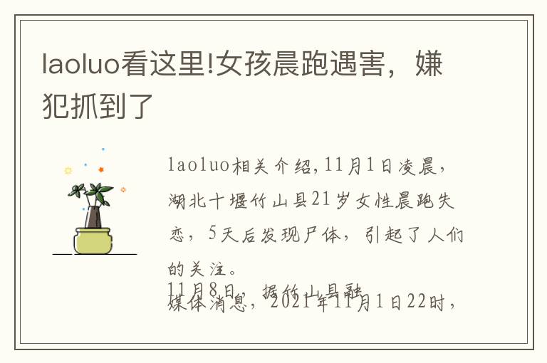 laoluo看这里!女孩晨跑遇害，嫌犯抓到了
