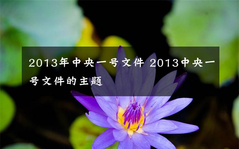 2013年中央一号文件 2013中央一号文件的主题