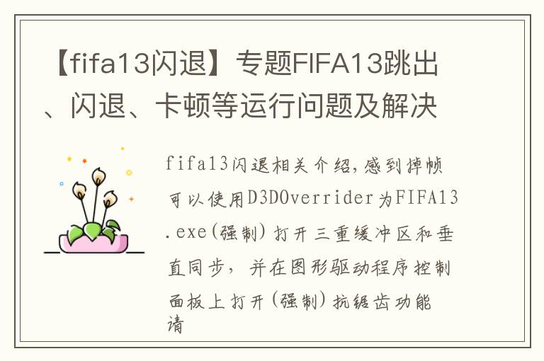 【fifa13闪退】专题FIFA13跳出、闪退、卡顿等运行问题及解决方法汇总