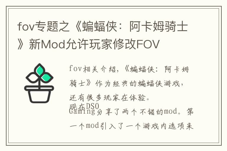 fov专题之《蝙蝠侠：阿卡姆骑士》新Mod允许玩家修改FOV