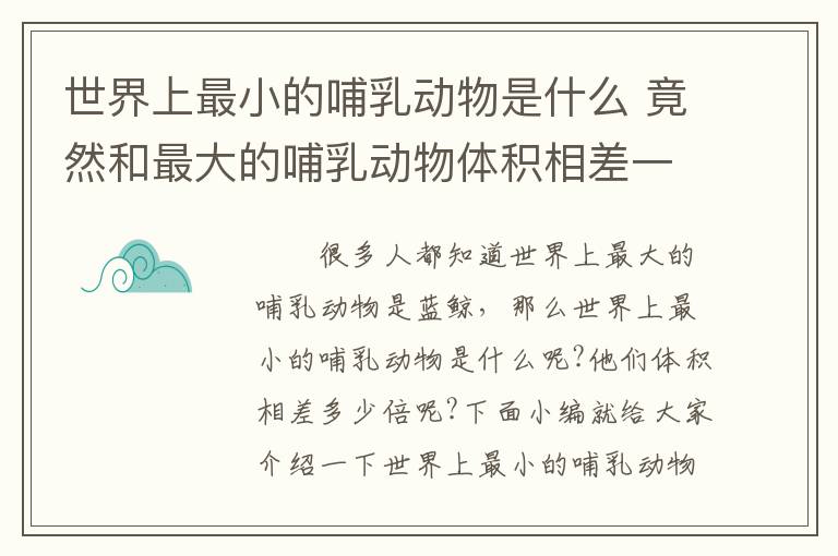 世界上最小的哺乳动物是什么 竟然和最大的哺乳动物体积相差一亿倍！