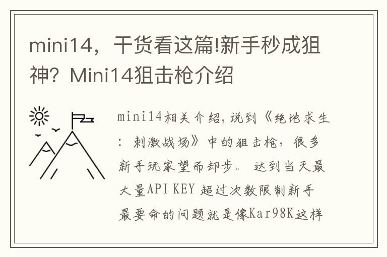 mini14，干货看这篇!新手秒成狙神？Mini14狙击枪介绍