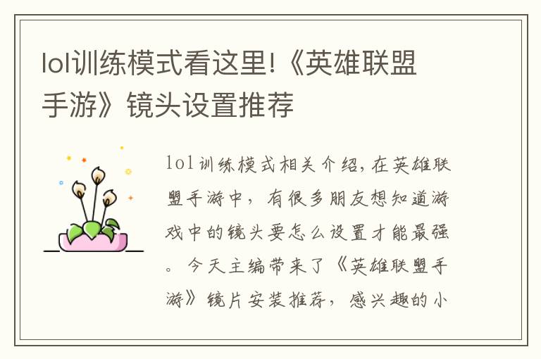lol训练模式看这里!《英雄联盟手游》镜头设置推荐