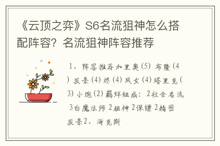 《云顶之弈》S6名流狙神怎么搭配阵容？名流狙神阵容推荐