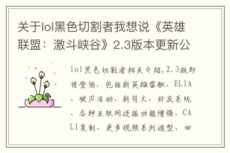 关于lol黑色切割者我想说《英雄联盟：激斗峡谷》2.3版本更新公告