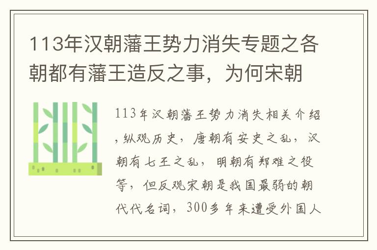 113年汉朝藩王势力消失专题之各朝都有藩王造反之事，为何宋朝军力最弱，却没有藩王作乱之事