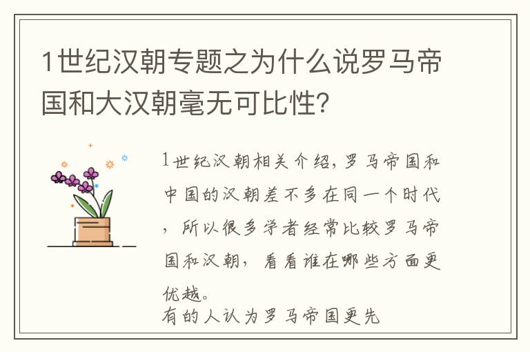1世纪汉朝专题之为什么说罗马帝国和大汉朝毫无可比性？