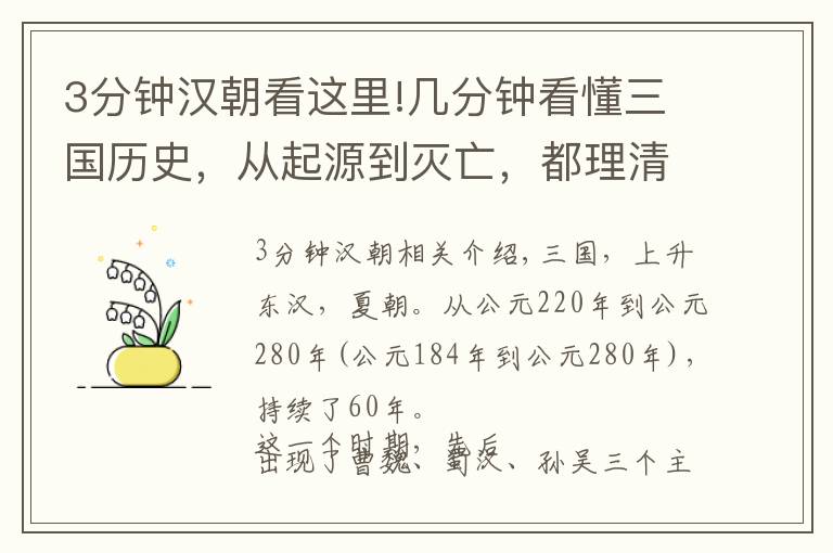 3分钟汉朝看这里!几分钟看懂三国历史，从起源到灭亡，都理清了