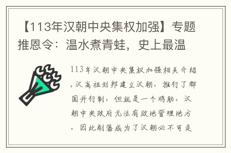【113年汉朝中央集权加强】专题推恩令：温水煮青蛙，史上最温和的削藩手段，成就了大汉的强盛
