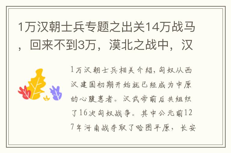 1万汉朝士兵专题之出关14万战马，回来不到3万，漠北之战中，汉军到底伤亡多少？