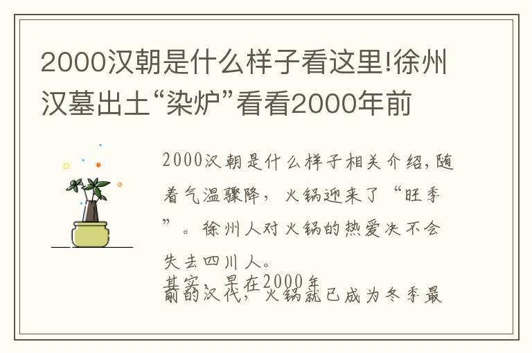 2000汉朝是什么样子看这里!徐州汉墓出土“染炉”看看2000年前的“小火锅”长啥样？