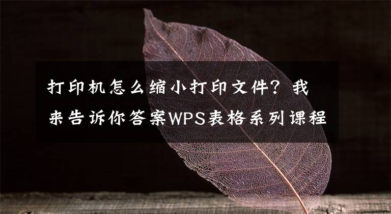 打印机怎么缩小打印文件？我来告诉你答案WPS表格系列课程之——如何设置纸张、页边距和缩放打印