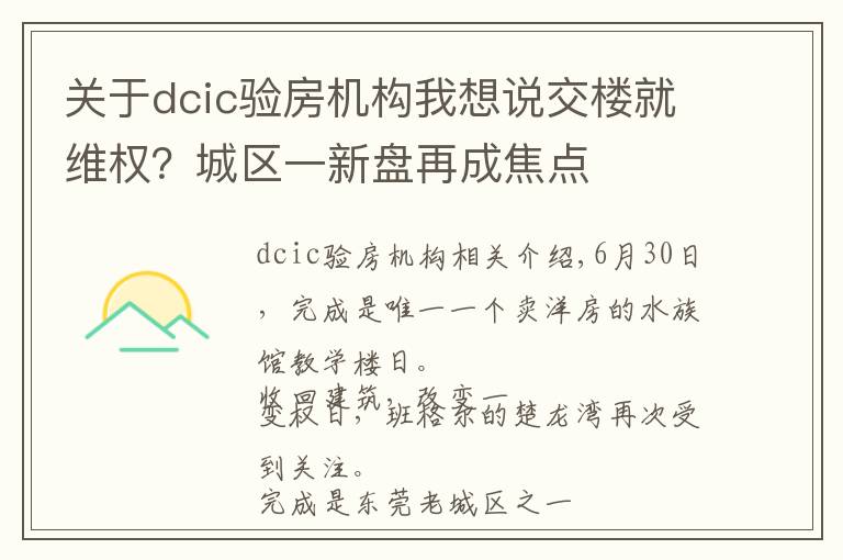 关于dcic验房机构我想说交楼就维权？城区一新盘再成焦点