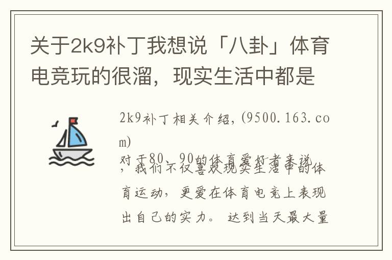 关于2k9补丁我想说「八卦」体育电竞玩的很溜，现实生活中都是菜B？