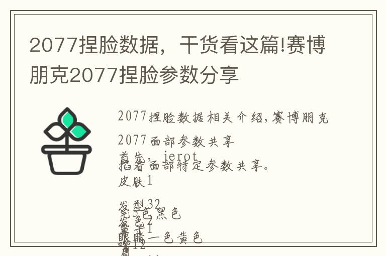 2077捏脸数据，干货看这篇!赛博朋克2077捏脸参数分享