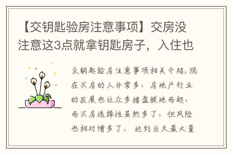 【交钥匙验房注意事项】交房没注意这3点就拿钥匙房子，入住也遭罪