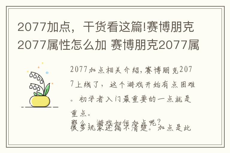 2077加点，干货看这篇!赛博朋克2077属性怎么加 赛博朋克2077属性技能加点推荐