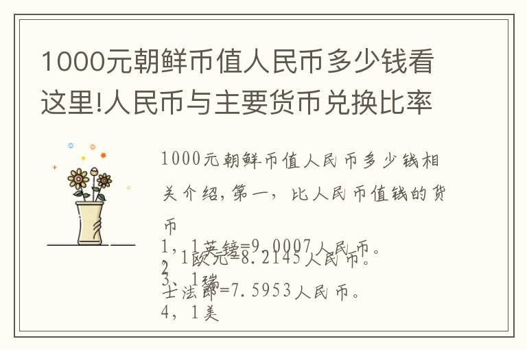 1000元朝鲜币值人民币多少钱看这里!人民币与主要货币兑换比率（最新版）