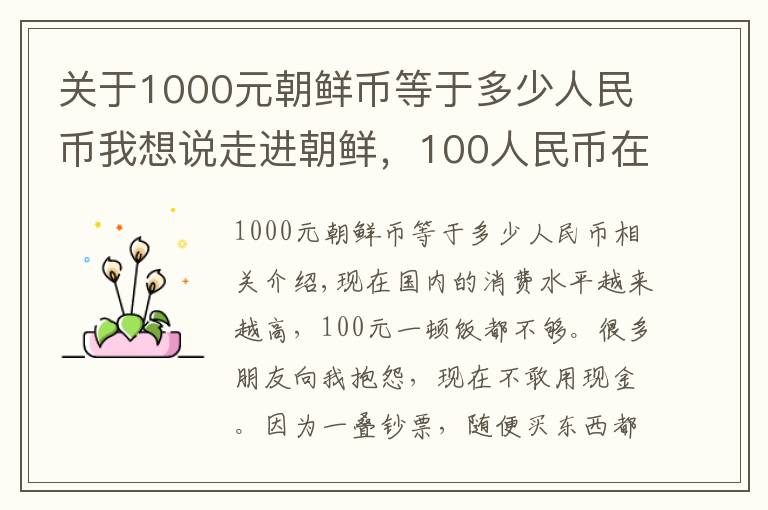 关于1000元朝鲜币等于多少人民币我想说走进朝鲜，100人民币在朝鲜能买到什么？