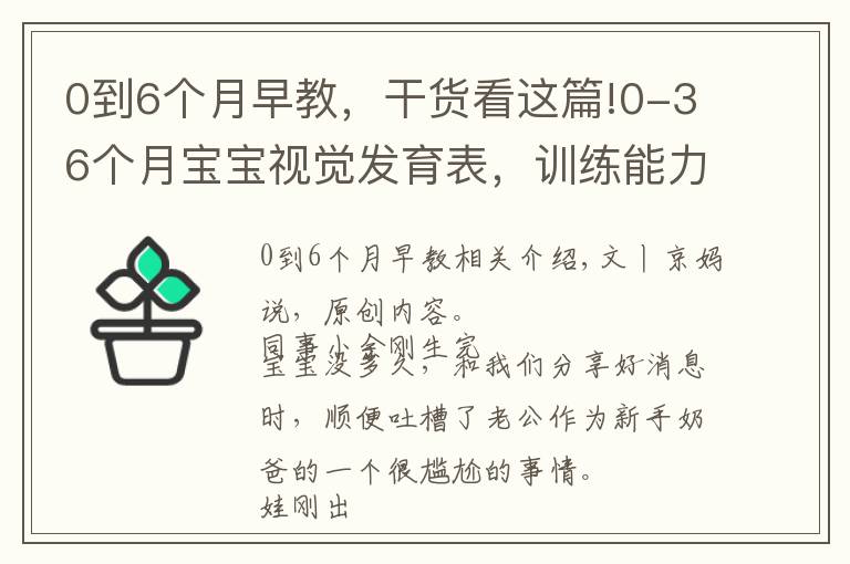 0到6个月早教，干货看这篇!0-36个月宝宝视觉发育表，训练能力及建议，抓住关键期正确做早教