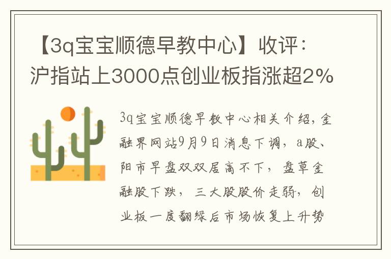 【3q宝宝顺德早教中心】收评：沪指站上3000点创业板指涨超2% 科技股狂欢两市近百股涨停