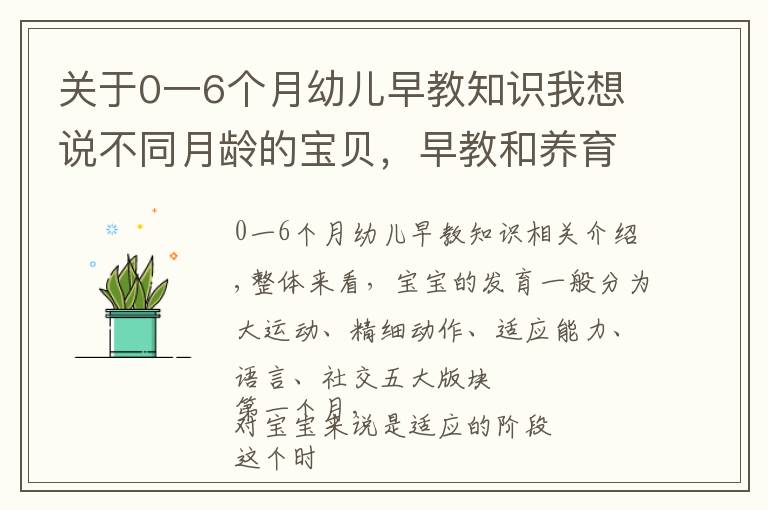 关于0一6个月幼儿早教知识我想说不同月龄的宝贝，早教和养育有哪些需要注意的？