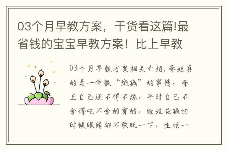 03个月早教方案，干货看这篇!最省钱的宝宝早教方案！比上早教班效果还好