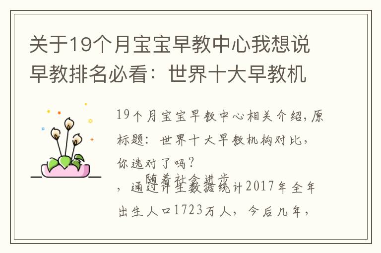 关于19个月宝宝早教中心我想说早教排名必看：世界十大早教机构对比，你选对了吗？