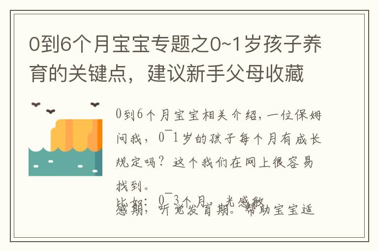 0到6个月宝宝专题之0~1岁孩子养育的关键点，建议新手父母收藏