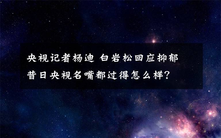 央视记者杨迪 白岩松回应抑郁 昔日央视名嘴都过得怎么样？