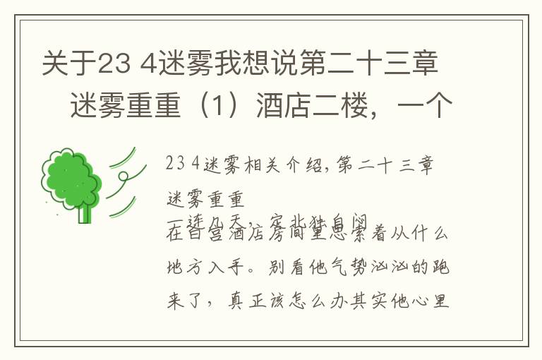 关于23 4迷雾我想说第二十三章	迷雾重重（1）酒店二楼，一个大屏幕监视器上不停闪烁