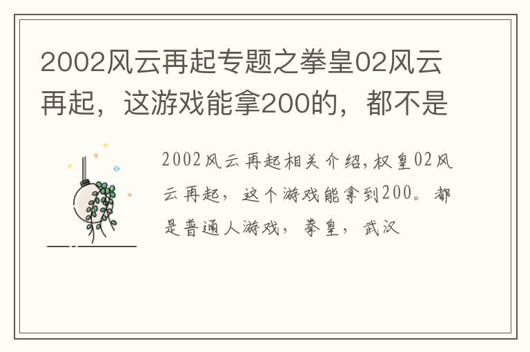 2002风云再起专题之拳皇02风云再起，这游戏能拿200的，都不是一般人