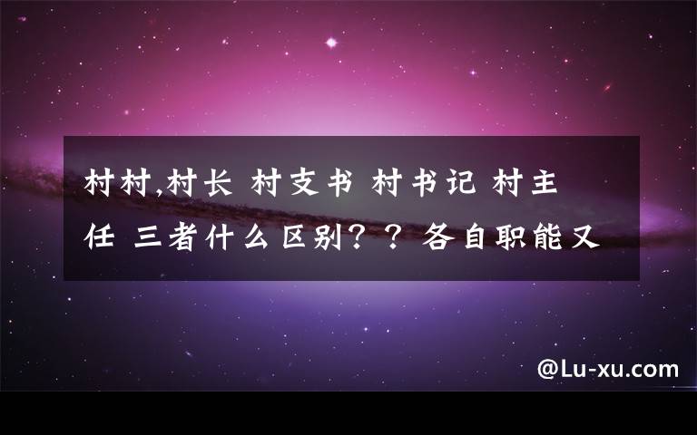 村村,村长 村支书 村书记 村主任 三者什么区别？？各自职能又是什么