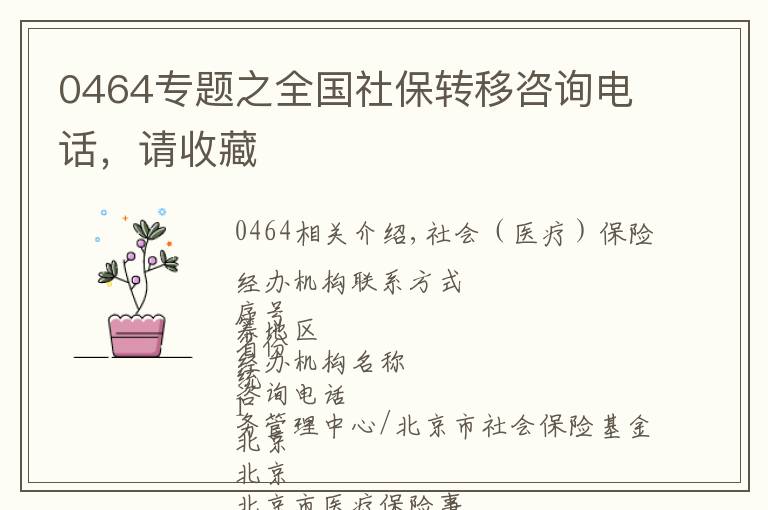 0464专题之全国社保转移咨询电话，请收藏