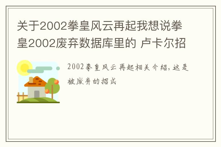 关于2002拳皇风云再起我想说拳皇2002废弃数据库里的 卢卡尔招式