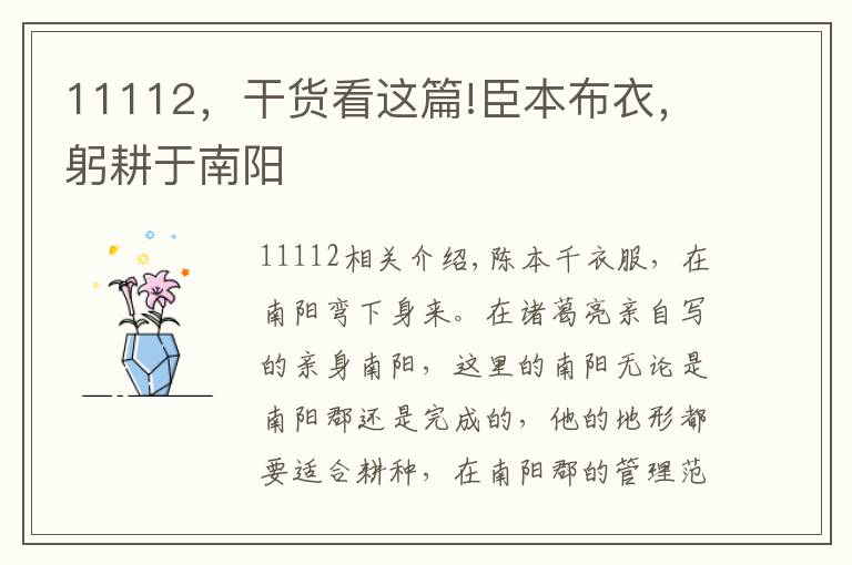 11112，干货看这篇!臣本布衣，躬耕于南阳