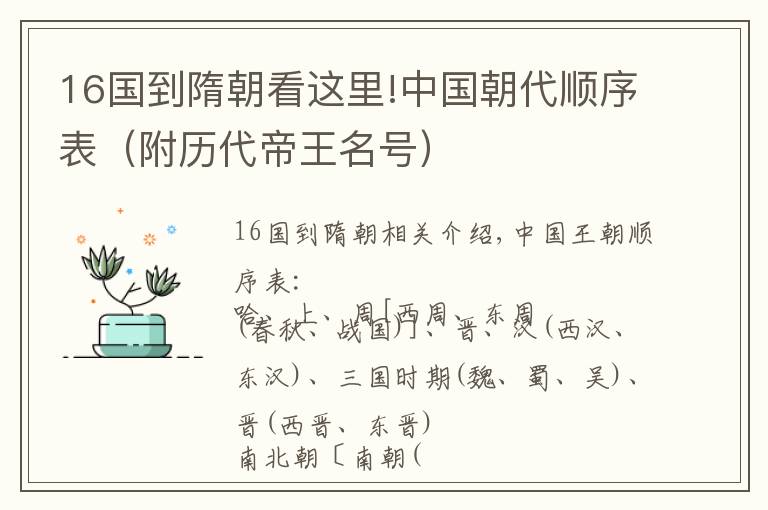 16国到隋朝看这里!中国朝代顺序表（附历代帝王名号）