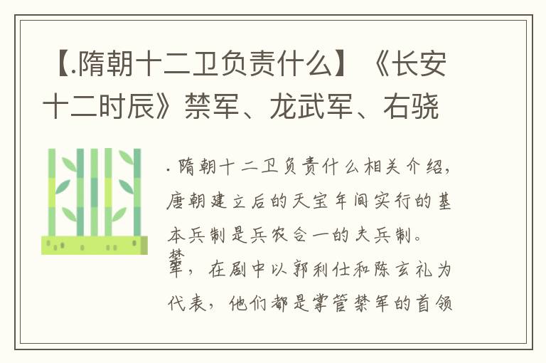 【.隋朝十二卫负责什么】《长安十二时辰》禁军、龙武军、右骁卫、右卫率分不清？今日科普