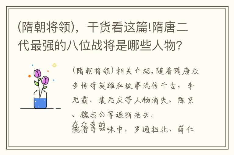 (隋朝将领)，干货看这篇!隋唐二代最强的八位战将是哪些人物？薛仁贵与罗仁的实力谁更强？