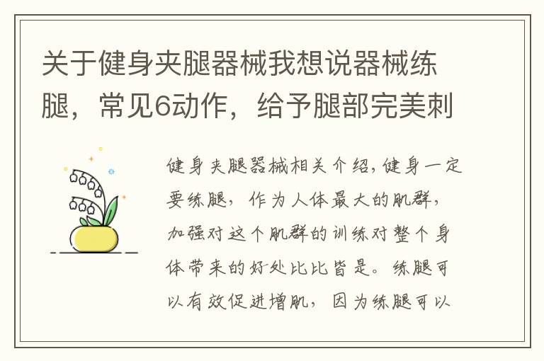 关于健身夹腿器械我想说器械练腿，常见6动作，给予腿部完美刺激，练出强壮下肢