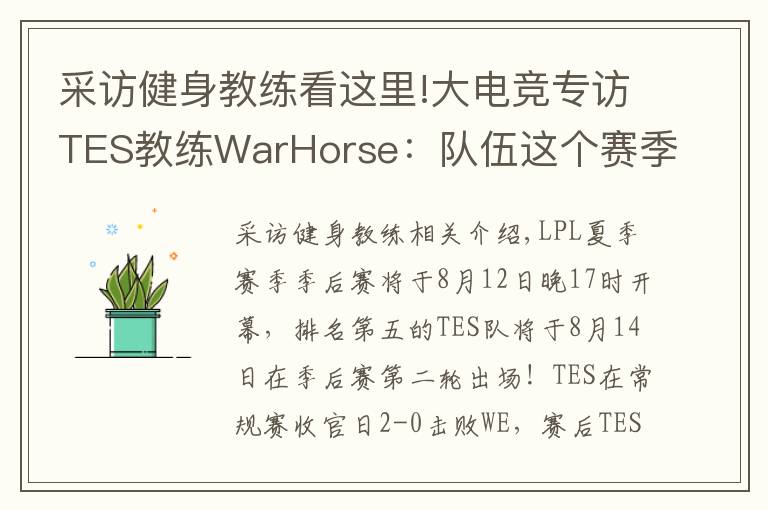 采访健身教练看这里!大电竞专访TES教练WarHorse：队伍这个赛季的目标是夺冠