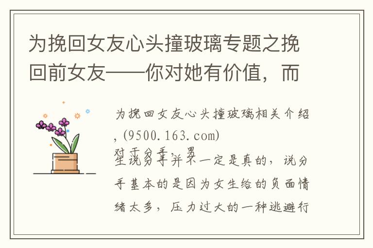 为挽回女友心头撞玻璃专题之挽回前女友——你对她有价值，而不是你继续“坑人”