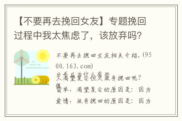 【不要再去挽回女友】专题挽回过程中我太焦虑了，该放弃吗？